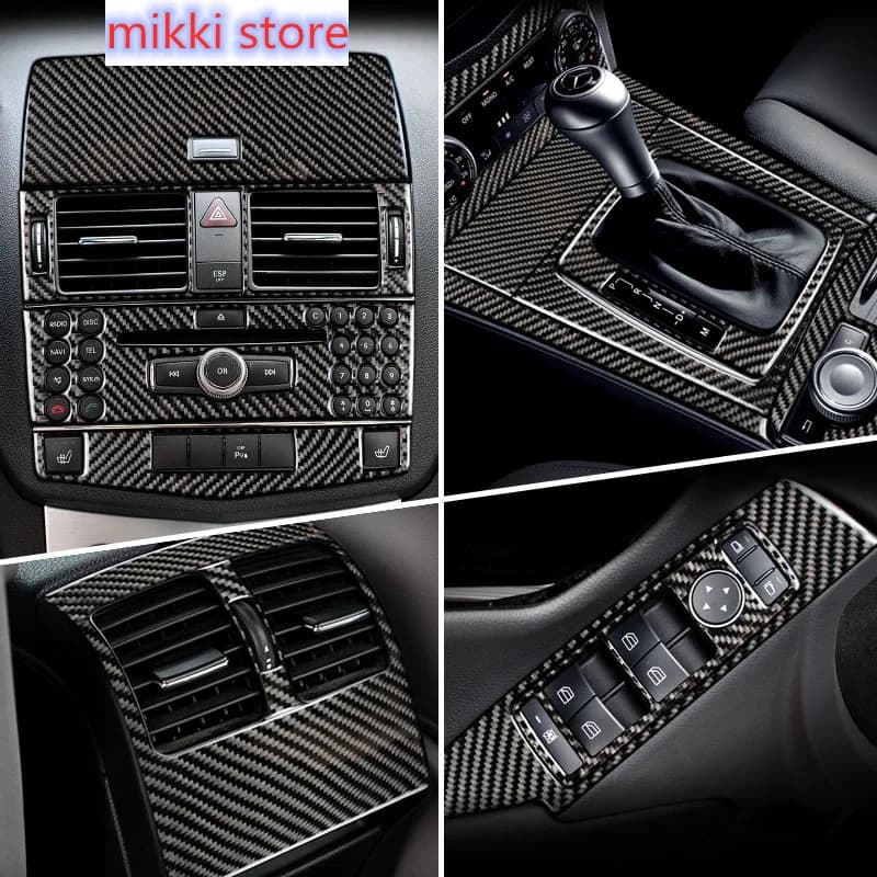 Fibra di carbonio per Mercedes Benz Classe C W204 Console centrale Cambio aria condizionata Pannello CD Luce di lettura Accessori auto