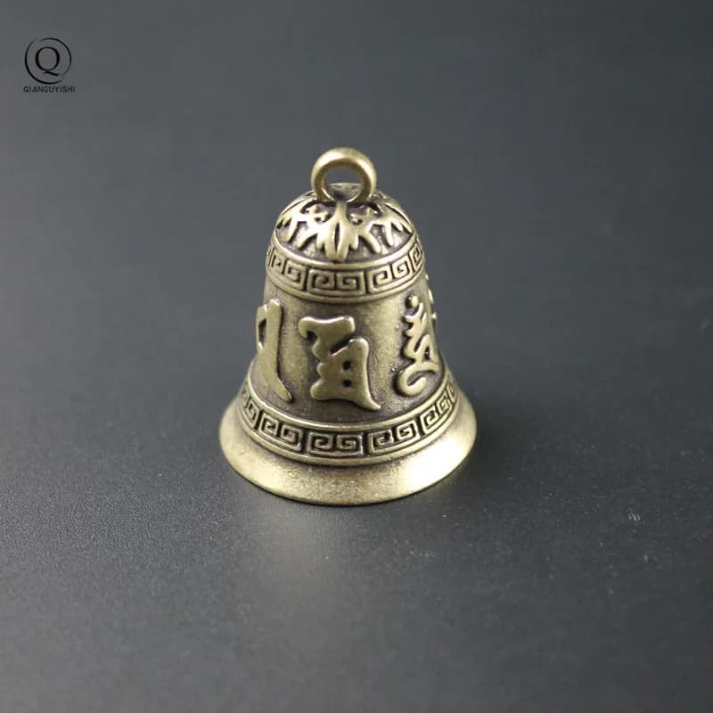 Vintage Brass Mantra Small Clock Key Chains Pendants Charms Copper Auspicious Bell Doorbell Keyrings Trinket Car Key Hanging