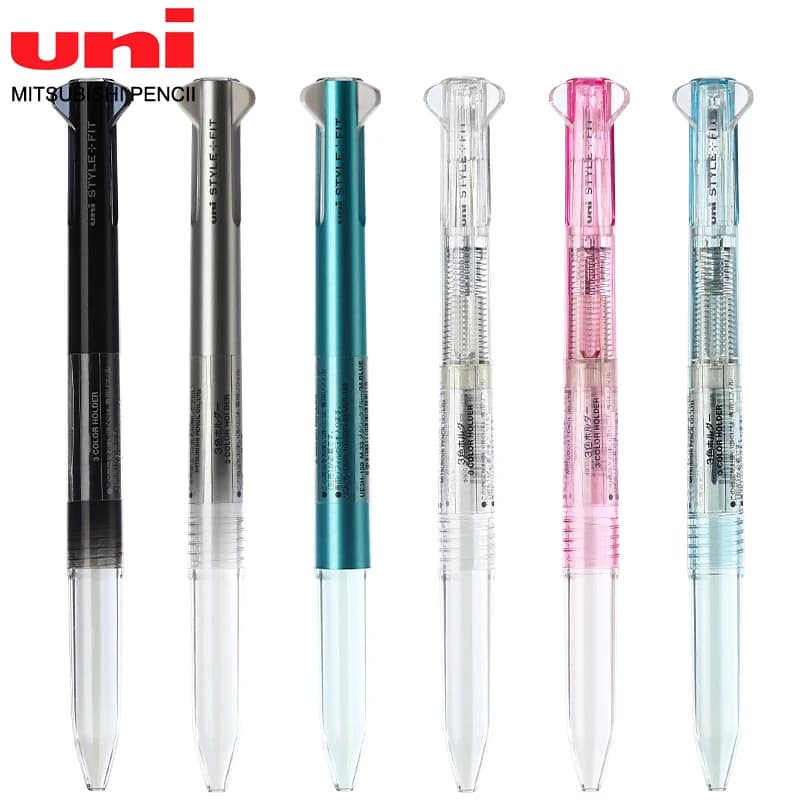 Japan UNI STYLE FIT series UE3H-159 trasparente + custodia per penna a pressione a tre funzioni per studenti in tinta unita trasparente/metallo