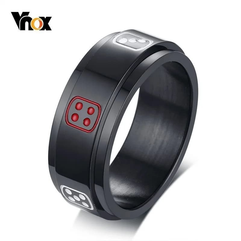 Vnox elegante Spinner anel masculino nero aneis masculino acciaio inossidabile Lucky Fortune Craps Charm Finger Rings regali di gioco