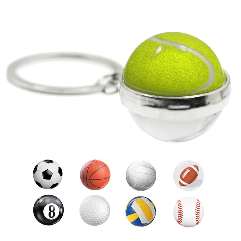 Portachiavi con palla di vetro portachiavi da Tennis calcio Baseball pallavolo calcio basket Lover portachiavi con palla portachiavi gioielli di moda