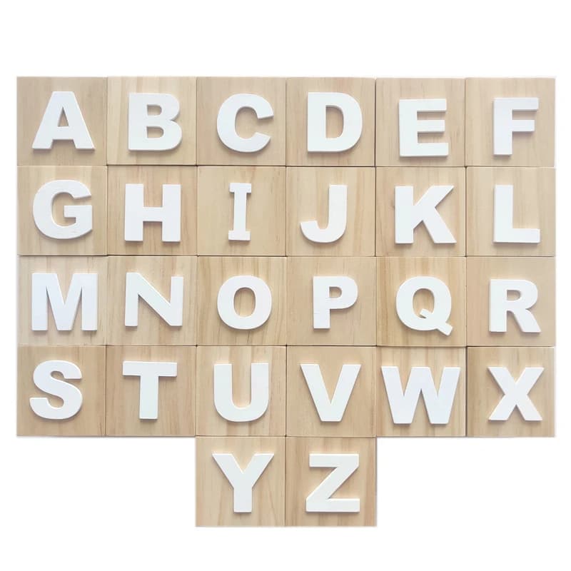 6x6x6CM blocchi ABC in legno lettere dell'alfabeto per bambini in legno cubi da costruzione giocattoli per l'apprendimento prescolare regalo per bambini puntelli fotografici