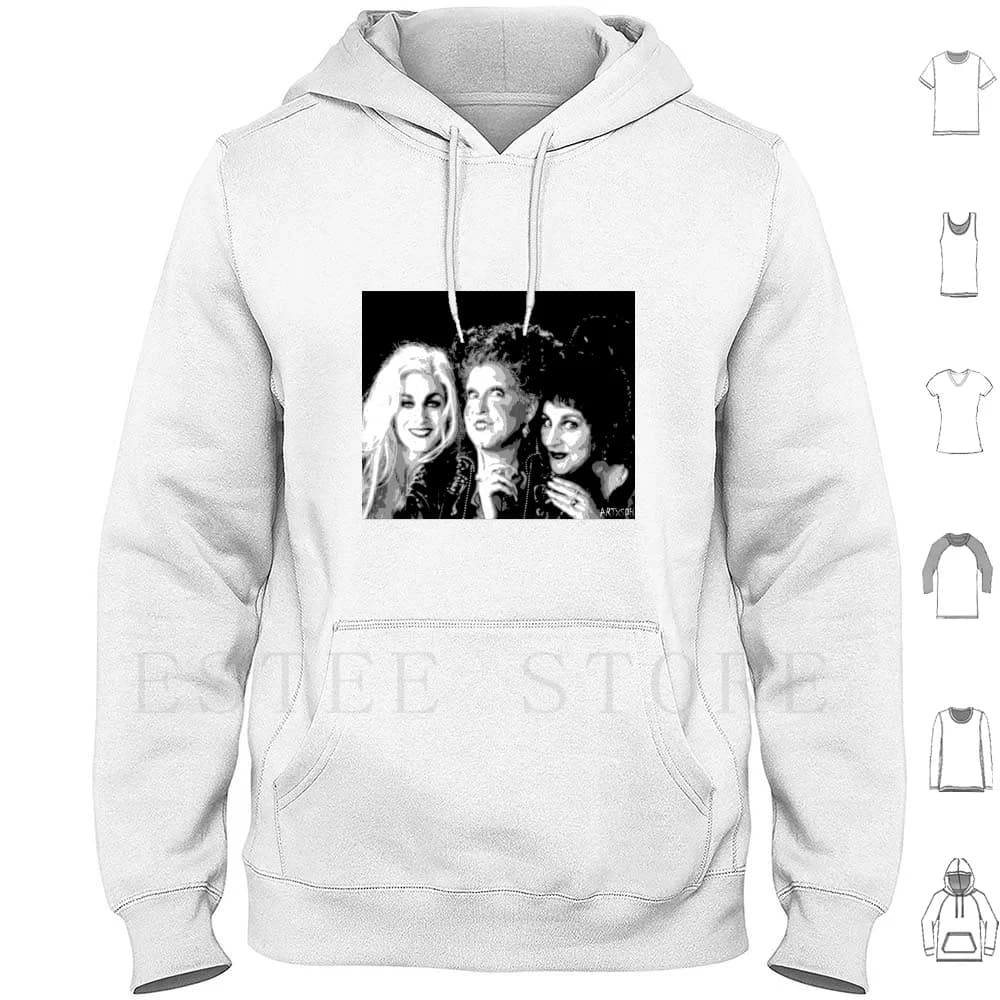 Felpe con cappuccio Sanderson Sisters a maniche lunghe Pop Art Cultura pop Sanderson Sisters in bianco e nero Halloween