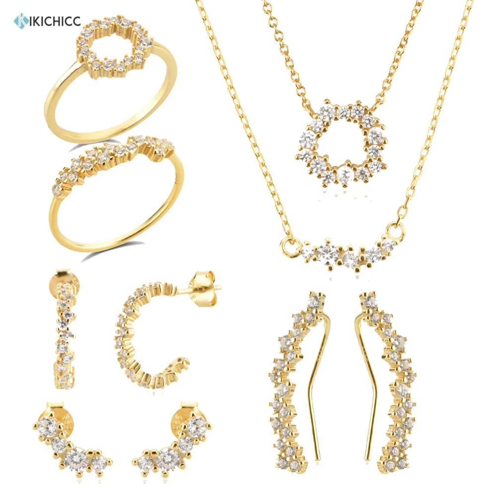 KIKICHICC argento Sterling 925 New Clear CZ Spring Angelique Sparkle Tutti Frutti Clips Hoop Stud orecchini anello collare Set di gioielli