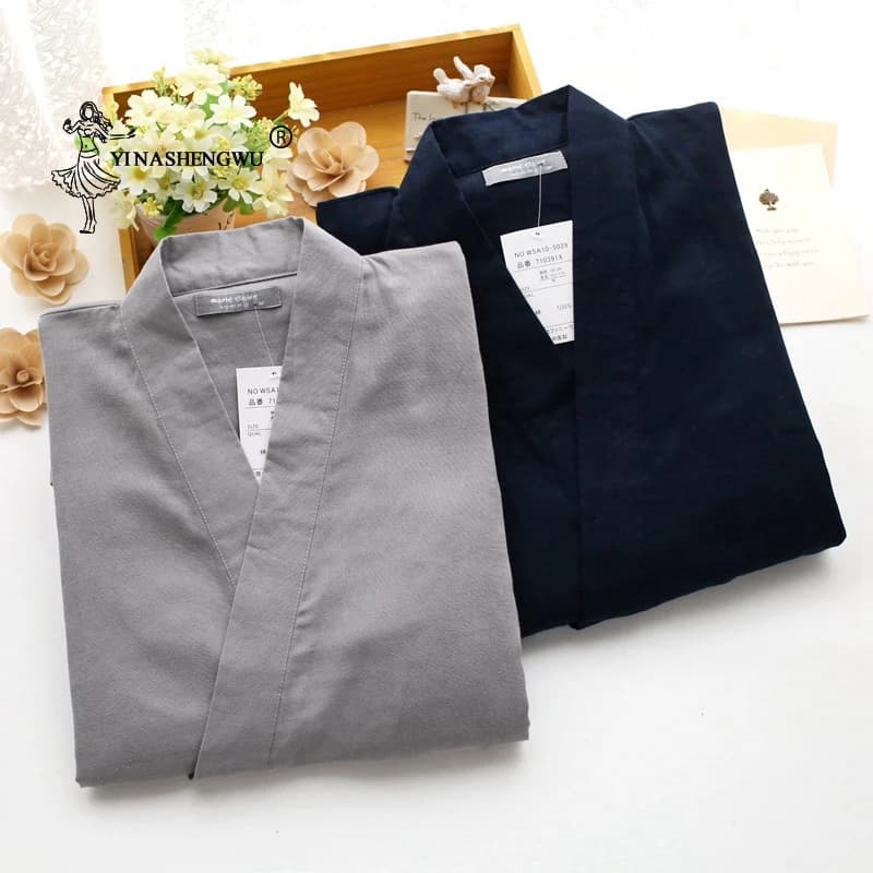 Men Japanese Kimono Cardigan Traditional Pajamas Cotton Set Kimono Yukata Nightwear Casual Bathrobe Comfortable Homewear