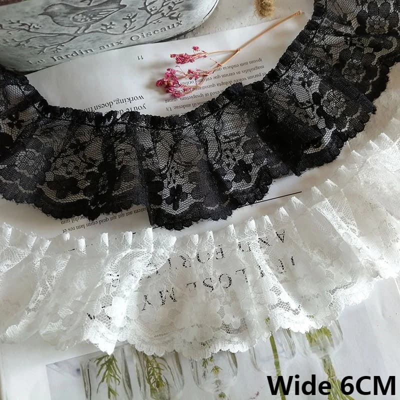 6CM di larghezza lusso Tulle bianco nero maglia pieghettato materiale di pizzo ricamo fiori Guipure tessuto di pizzo gonne abbigliamento cucito Decor