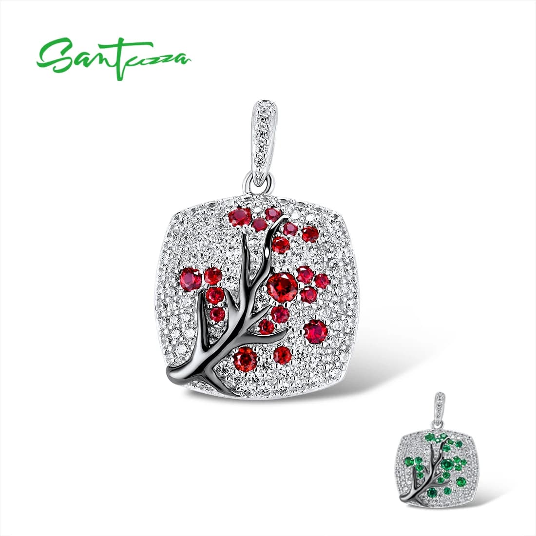 )Zza Sterling 925 Sterling Silver Pendant for Sparkling Pink Green Cherry Fashion Gentle подвеска Fine Jewelry