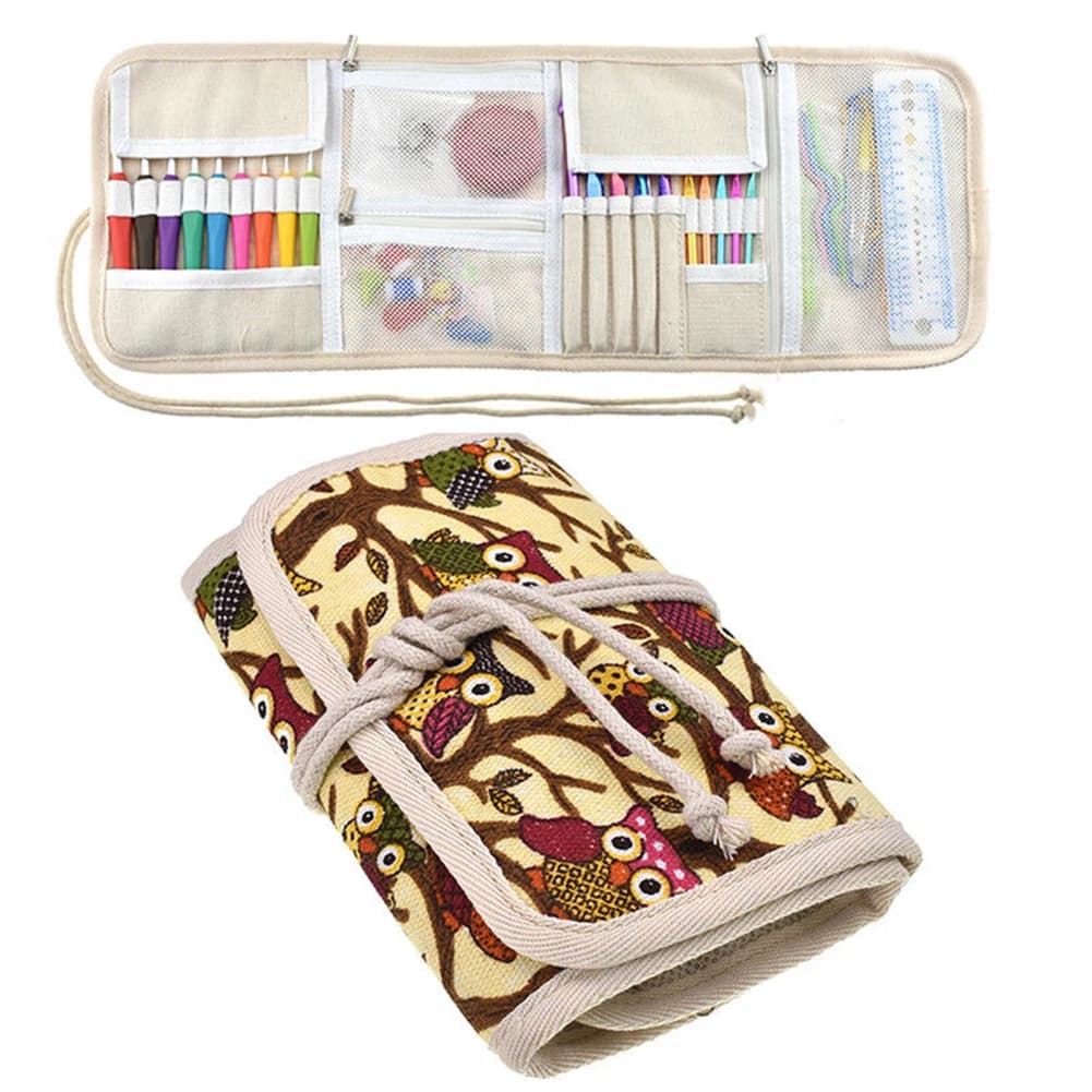 Nuovo Gufo Del Crochet Gancio Caso Ago del Supporto Dell'organizzatore di Immagazzinaggio Rotolo Borsa Lavoro A Maglia Accessori-30