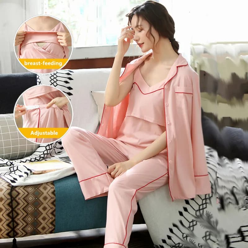 Cotton Maternity Clothes Pajamas Women Nursing Nightwear Pregnant Clothes Maternity Summer Nursing Pajamas