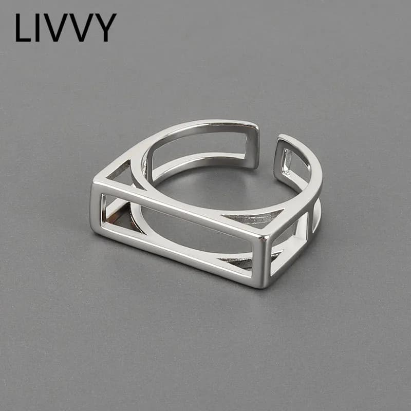 LIVVY Anelli regolabili rettangolari color argento per donna, accessori per gioielli geometrici dal design semplice e creativo