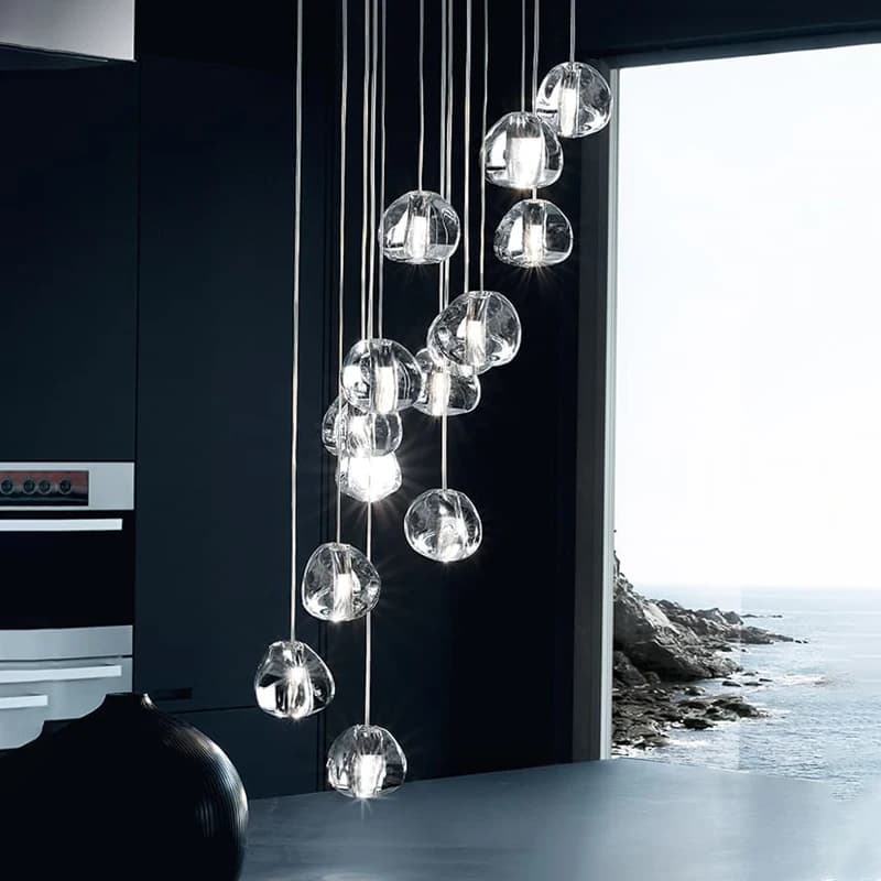 New style living room kitchen chandelier long staircase lighting shopping mall luxury villa hotel light loft crystal ball LED