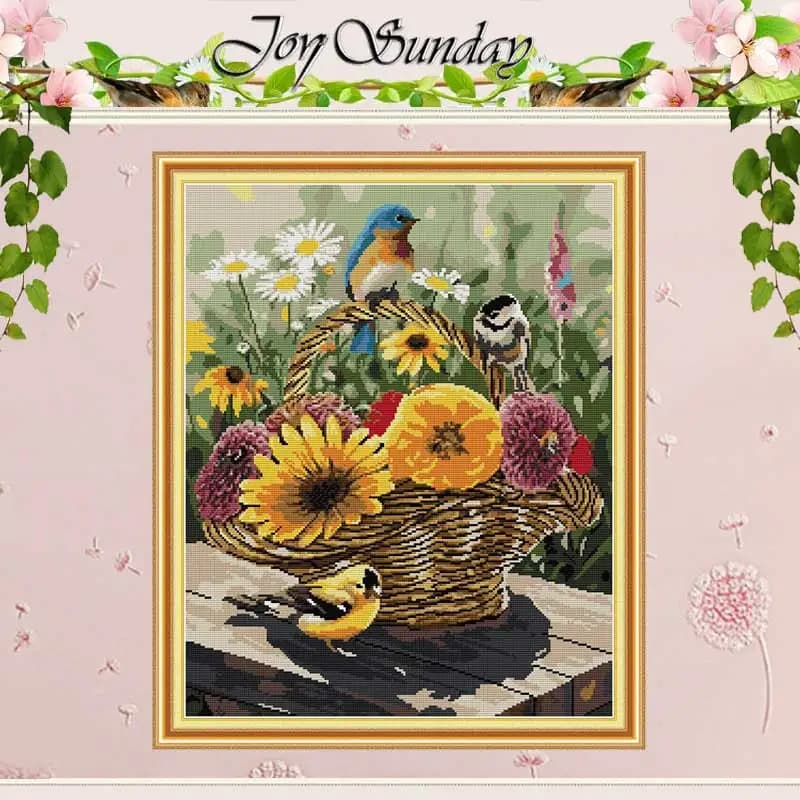 Bird And Flower Basket Patterns Counted Cross Stitch Set DIY 11CT 14CT 16CT Stamped DMC Cross-stitch Kit Embroidery Needlework