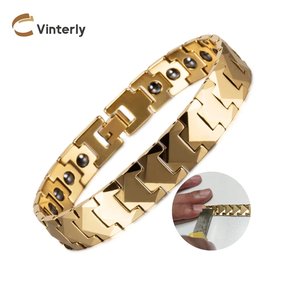 Braccialetto in carburo di tungsteno antigraffio braccialetto con freccia maschio da 12mm benefici magnetici catena color oro gioielli in ematite energetica