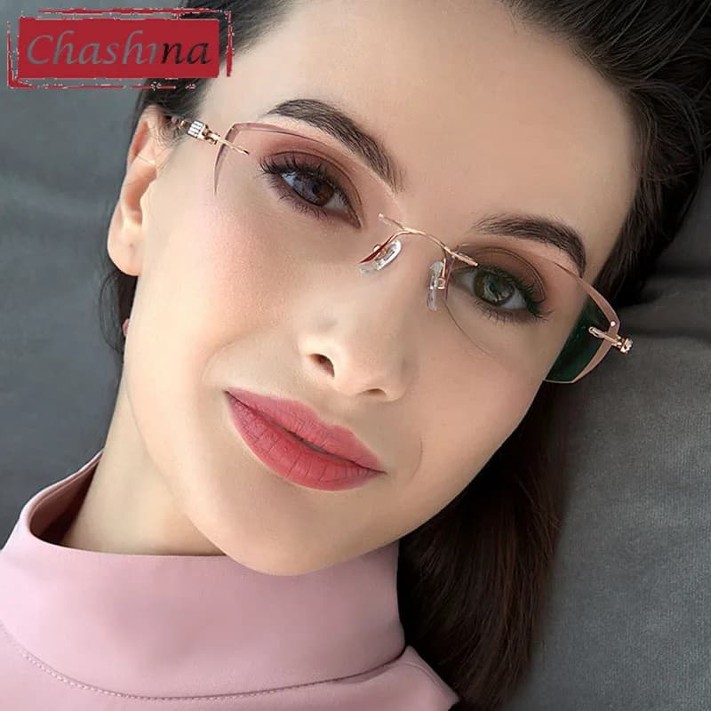 Chashma Occhiali senza montatura Occhiali da vista alla moda in titanio puro Montature per occhiali con bordi di diamanti Occhiali da sole da donna Lenti colorate