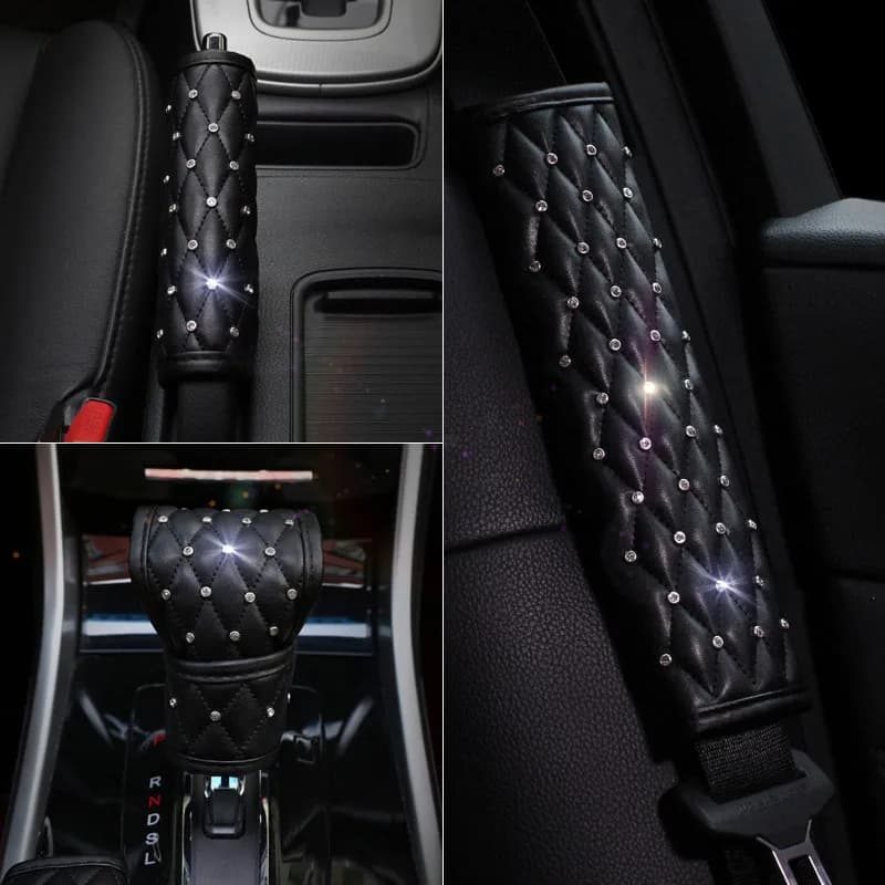 Set copricintura di sicurezza per Auto in cristallo universale 1pc Set copertura dell'ingranaggio del freno a mano diamantato accessori interni per Auto per lo Styling della spalla automatica