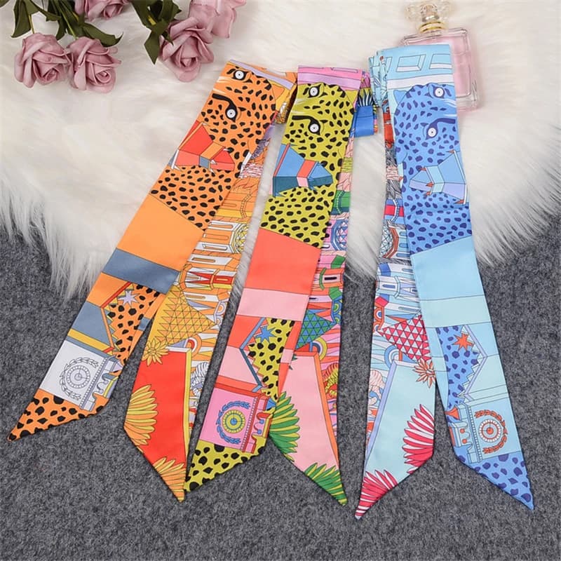 Animal Town 2023 nuovo Design Leopard Luxury Brand Skinny sciarpa donna capelli collo sciarpa di seta per le signore Foulard fascia borsa sciarpe