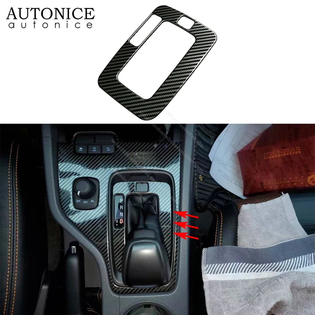 Copertura del pannello del cambio automatico in acciaio Color fibra di carbonio per Ford Ranger Everest lato sinistro 2015 2016 2017 2018 2019 2020 2021