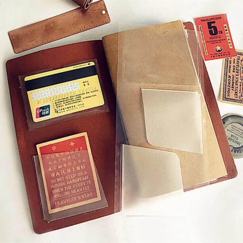 Traveler's Notebook TN Cowhide Diary Adhesive Slot Pocket PVC Stick Card Bag Pouch - Durable Pocket Card Holder Accessory