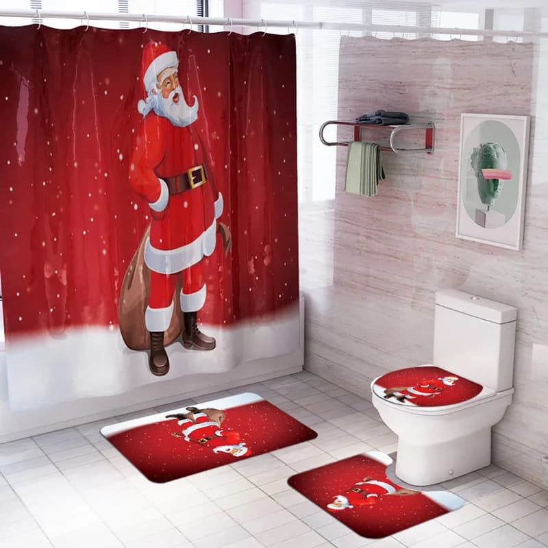 4 pezzi/set tende da doccia + tappetini da bagno tappeto antiscivolo copriwater sedile cartone animato tappeto da bagno natalizio poggiapiedi decorazioni per la casa zerbino