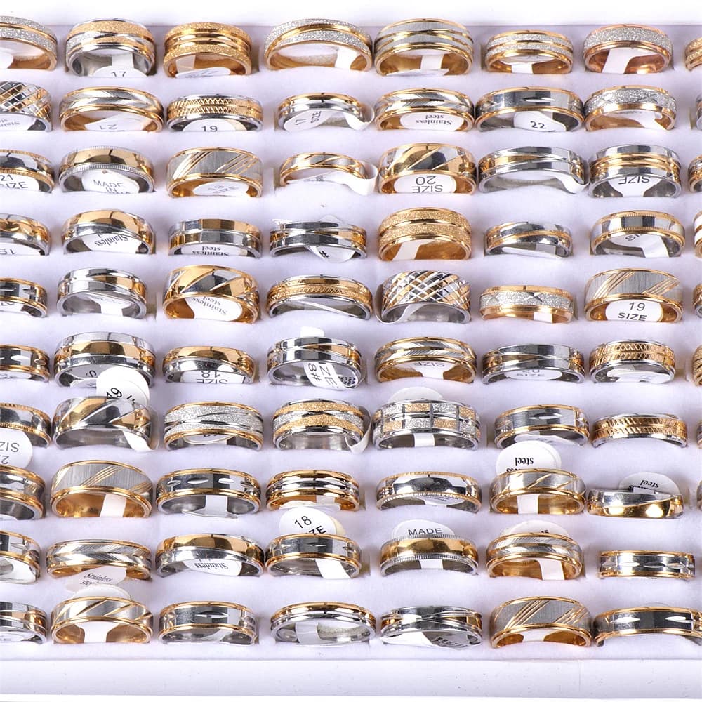 Wholesale 36pcs/lot Fashion High Quality Stripe Stainless Steel Gold Silver Plated Ring Jewelry For Women Men Mix Style Party