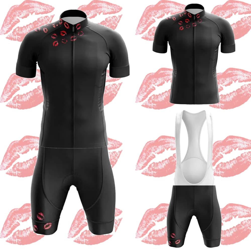 Men's Cycling Knit Set Short Sleeves Black Summer Clothing Kit Shorts With Triathlon Suspenders Breathable Gel Padding