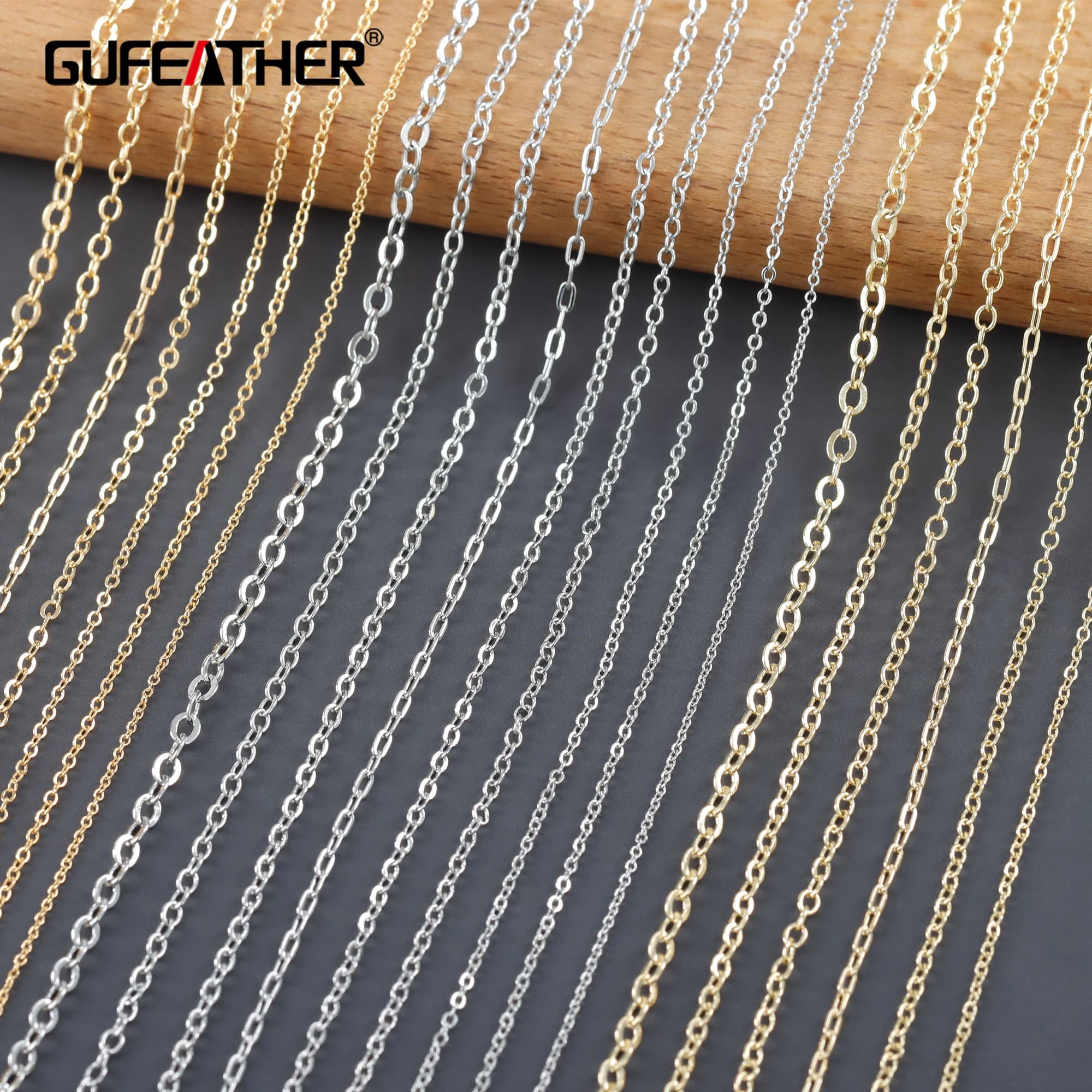 GUFEATHER, 3 m/lotto, C259, catena fai da te, placcato oro 18k 14k, placcato rodio, metallo ramato, pass REACH, senza nichel, collana braccialetto fai da te