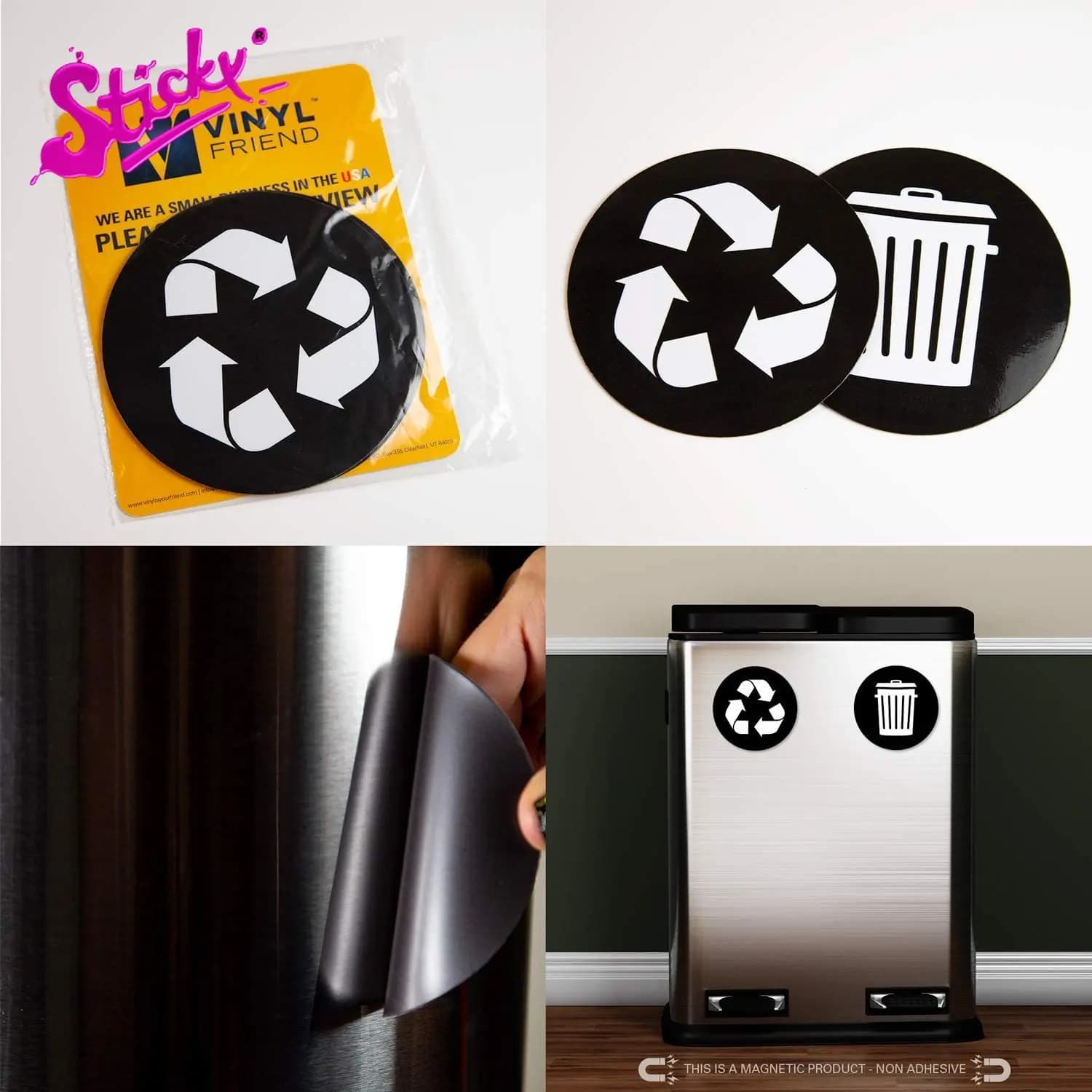 STICKY 2 pezzi adesivo per riciclo e rifiuti organizzare la spazzatura per lattine in metallo contenitori e contenitori decorazione per decalcomanie per auto per casa o ufficio