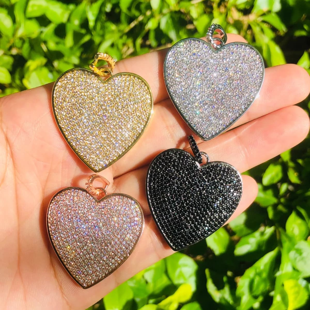 5 Pezzi Ciondolo a Cuore Grande per Collane da Donna, con Zirconia Cubica Nera Trasparente, Accessori per Gioielli e Braccialetti