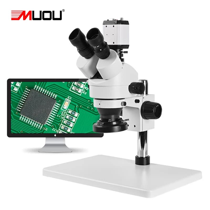 Microscopio stereo trinoculare digitale HD zoom 3,5 90x + banco da lavoro grande + fotocamera 1080P USB VGA CVBS + anello luminoso a LED + adattatore 1/3