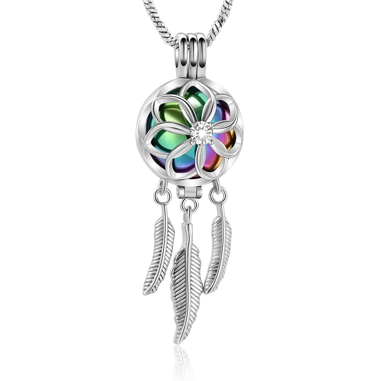 Dream Catcher Cremation Necklace Inside Mini Stainless Steel Ball Memorial Urn Jewelry For Ashes Of Loved Ones Keepsale Pendant
