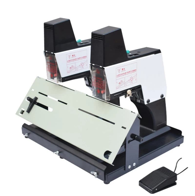 Cucitrice elettrica a sella a doppia testa, cucitrice piatta, manuale per notebook, catalogo prodotto, cucitrice
