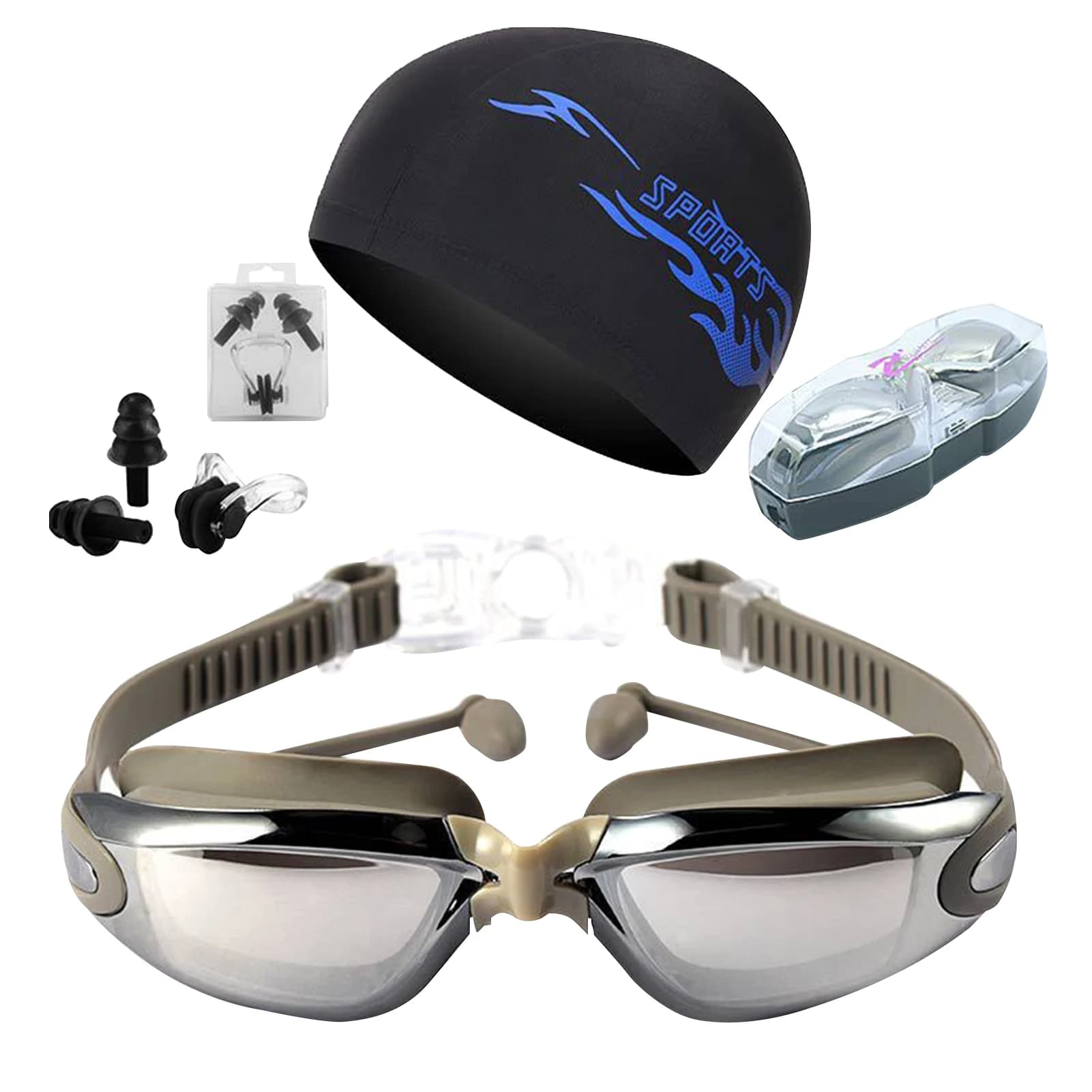 Set of swim glasses waterproof anti-fog glasses with ear plugs Clip for nose swim headphone glasses box for swimming accessories