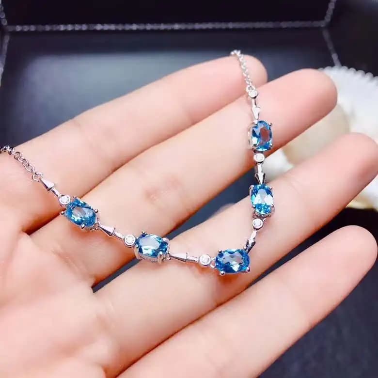 Bracciale a catena con topazio reale e naturale al 100% Spedizione gratuita Bracciale con topazio in argento sterling 925 con vero topazio naturale