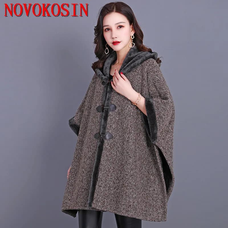 Donne velluto addensare mantello grande pendolo Cardigan inverno caldo corno fibbia soprabito maniche a pipistrello lungo Poncho indossare con cappello