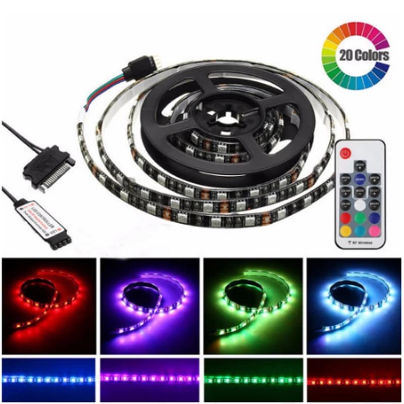 Adattatore SATA per Striscia LED RGB SMD3528 5050, Kit Luci con Telecomando RF per Case PC, Compatibile con ASUS Aura SYNC/MSI Mystic Light Sync