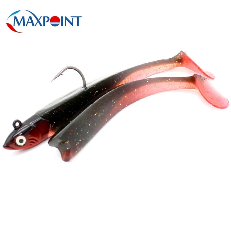 KIT di esche da pesca in acqua salata con esca morbida da 8 CM e testa di maschera da 12g per Bass Rockfish SY080 #1 + 2 # SET Shad
