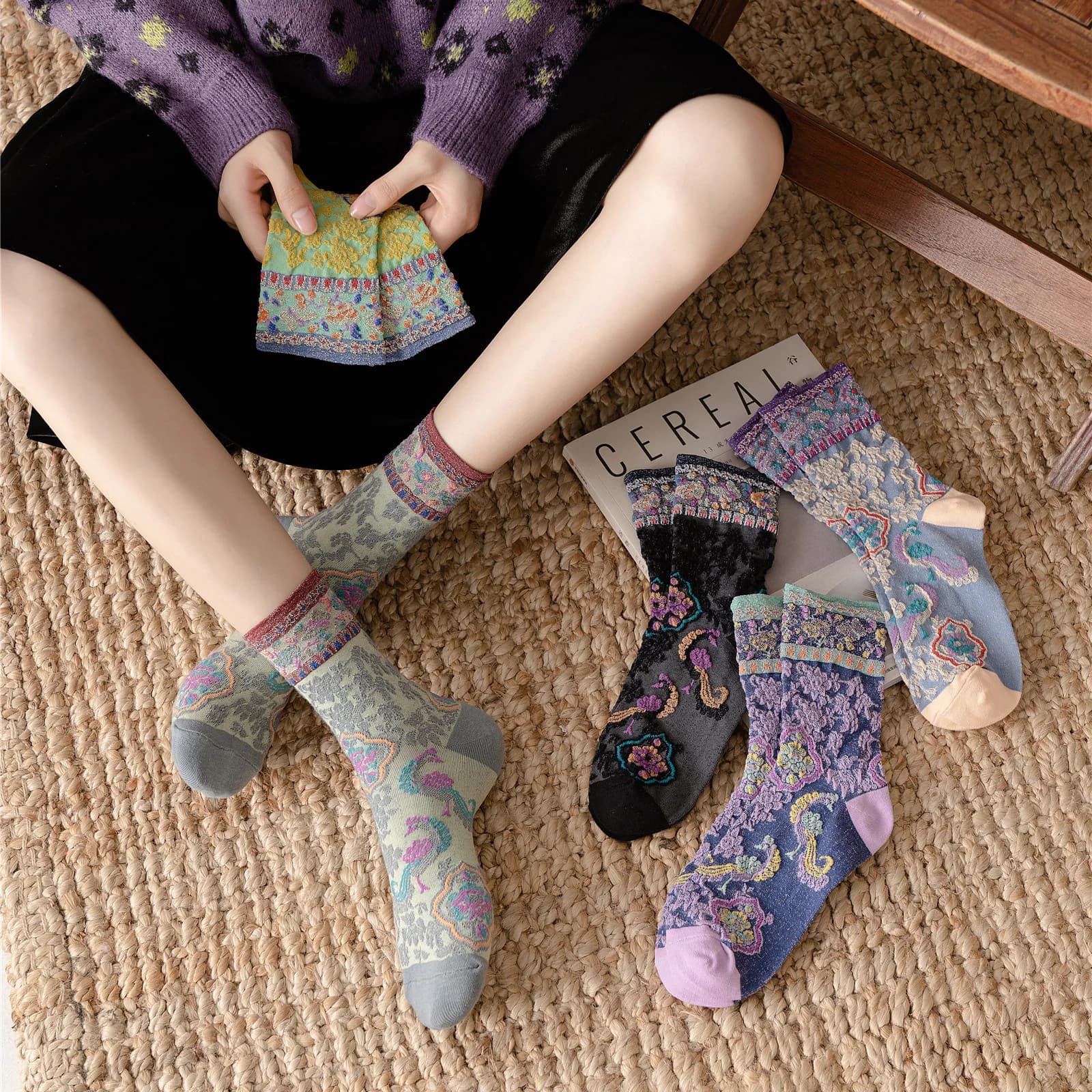 5 paia/lotto Glitter calzini di lusso donna Lolita Harajuku corea stile inverno girasole fiori lungo Socken Kawaii regalo di natale