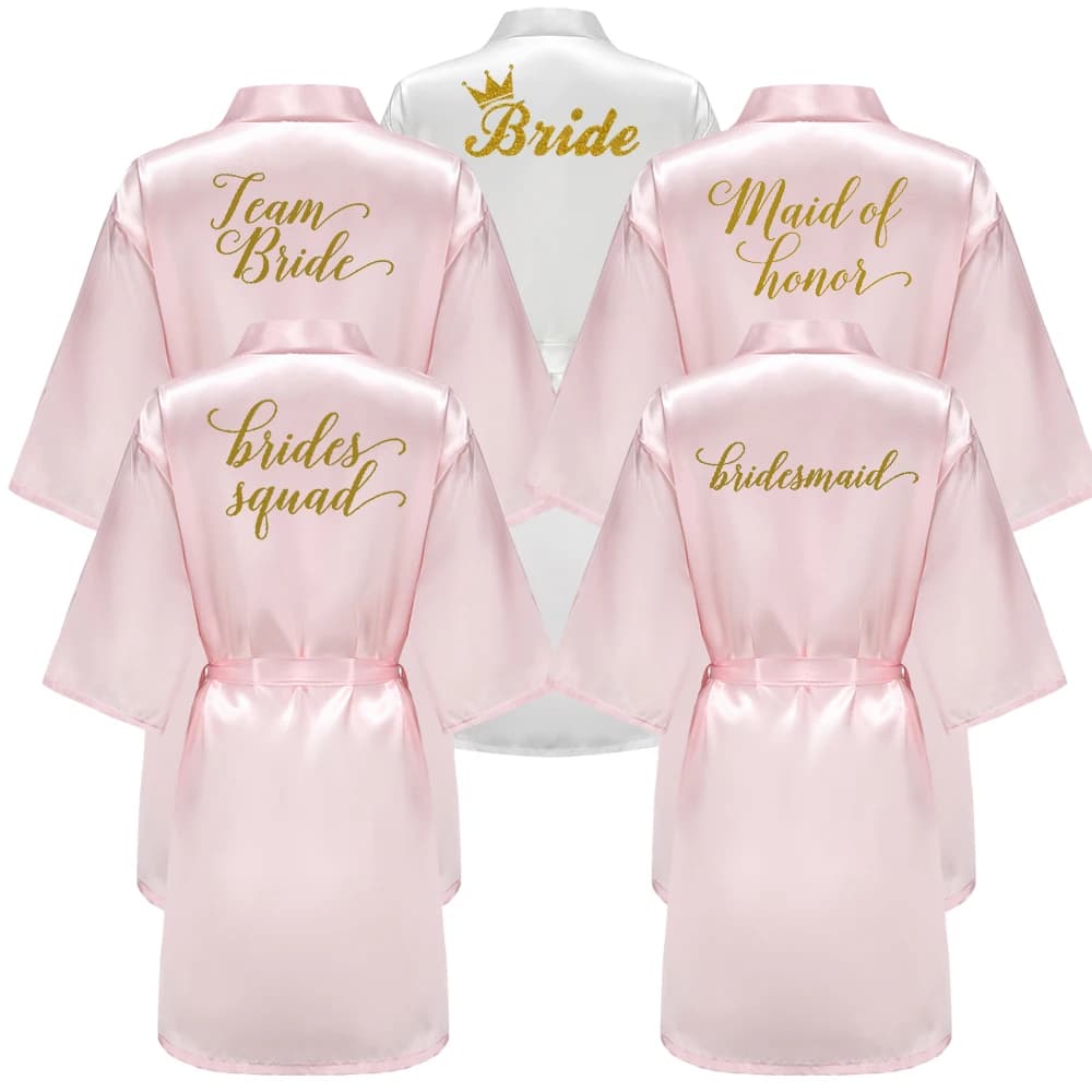 Bridesmaid dress for bridesmaid for wedding party with golden letter of writing for woman, rosé robe robe, kimono S-4XL