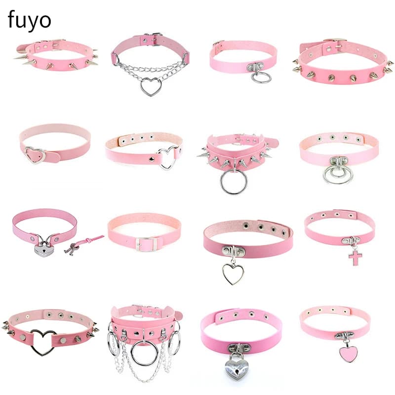 Collane girocollo in pelle PU con chiave di lucchetto gotico rosa per catene da donna sul collo Collana gioielli gotici per feste gioielli hip hop