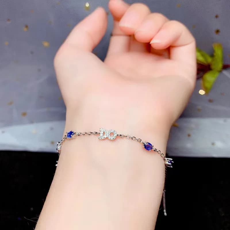 Miglior regalo Bracciale in vero zaffiro naturale Spedizione gratuita Bracciale in vero zaffiro naturale al 100% Bracciale in argento sterling 925