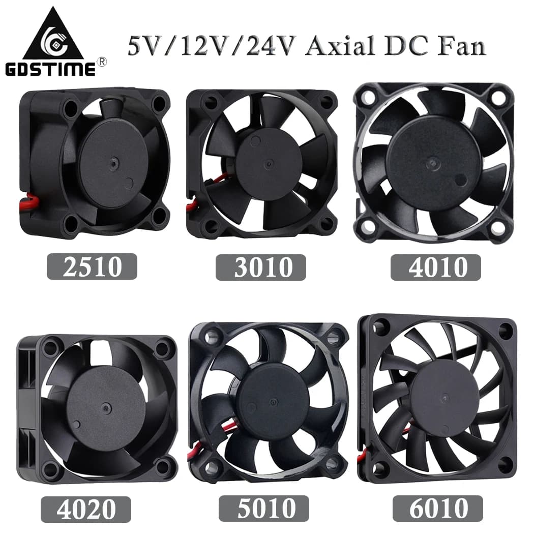 2 pezzi parti della stampante 3D ventola di raffreddamento 2510 3010 4010 4020 5010 6010 5V 12V 24V 2Pin manica senza spazzole DC assiale ventola di raffreddamento del radiatore