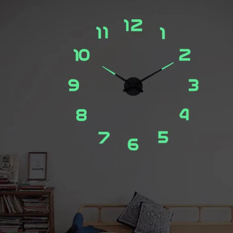 Grandi orologi da parete luminosi, orologio, 3D, adesivi a specchio acrilico fai da te, quarzo Duvar Saat, muto moderno, nuovo, 47"