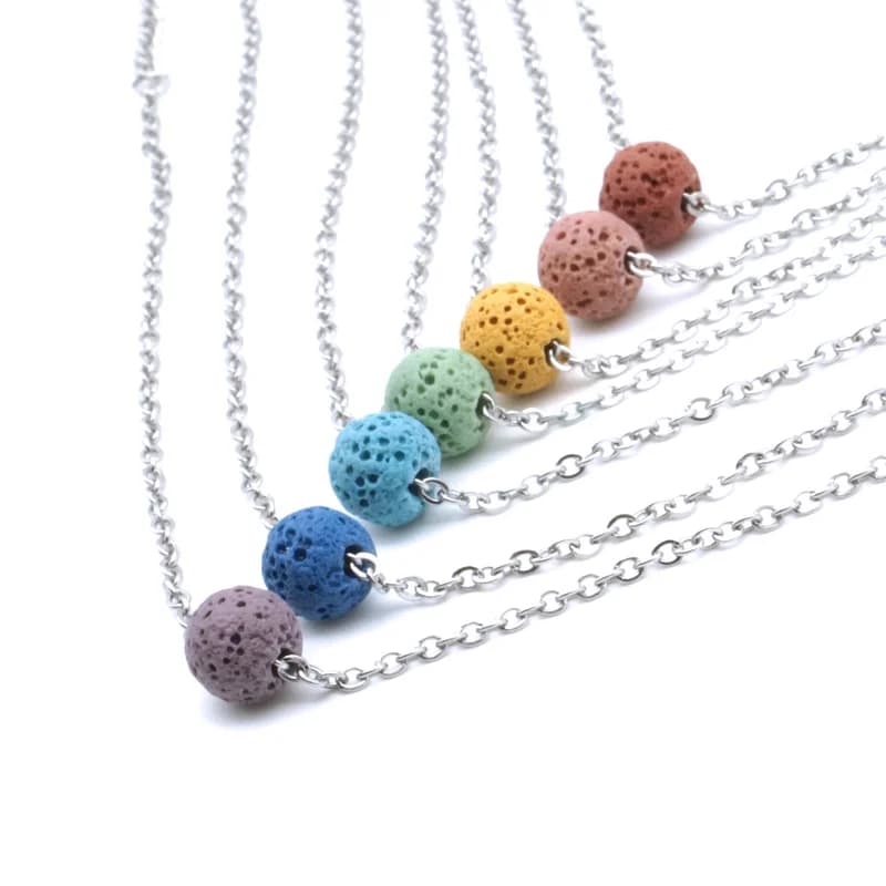 8MM10MM Colourful Lava Stone Aroma Essential Oil Diffuser Necklace Stainless Steel Chain Necklace