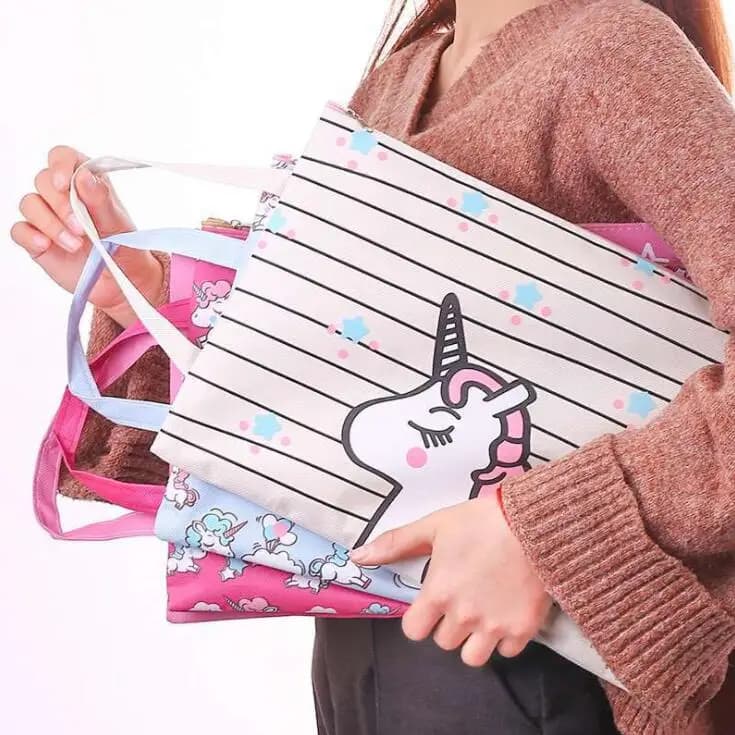 Skyscaponic Kawaii Unicorn tela impermeabile A4 cartella di File borsa documento organizzatore di carta borsa di immagazzinaggio scuola cancelleria per ufficio