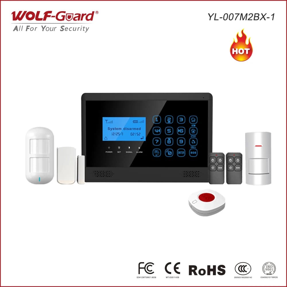 Tastiera touch Sistema di allarme di sicurezza GSM 4 cablati 10 zone di difesa wireless Sensore di allarme di sicurezza domestica