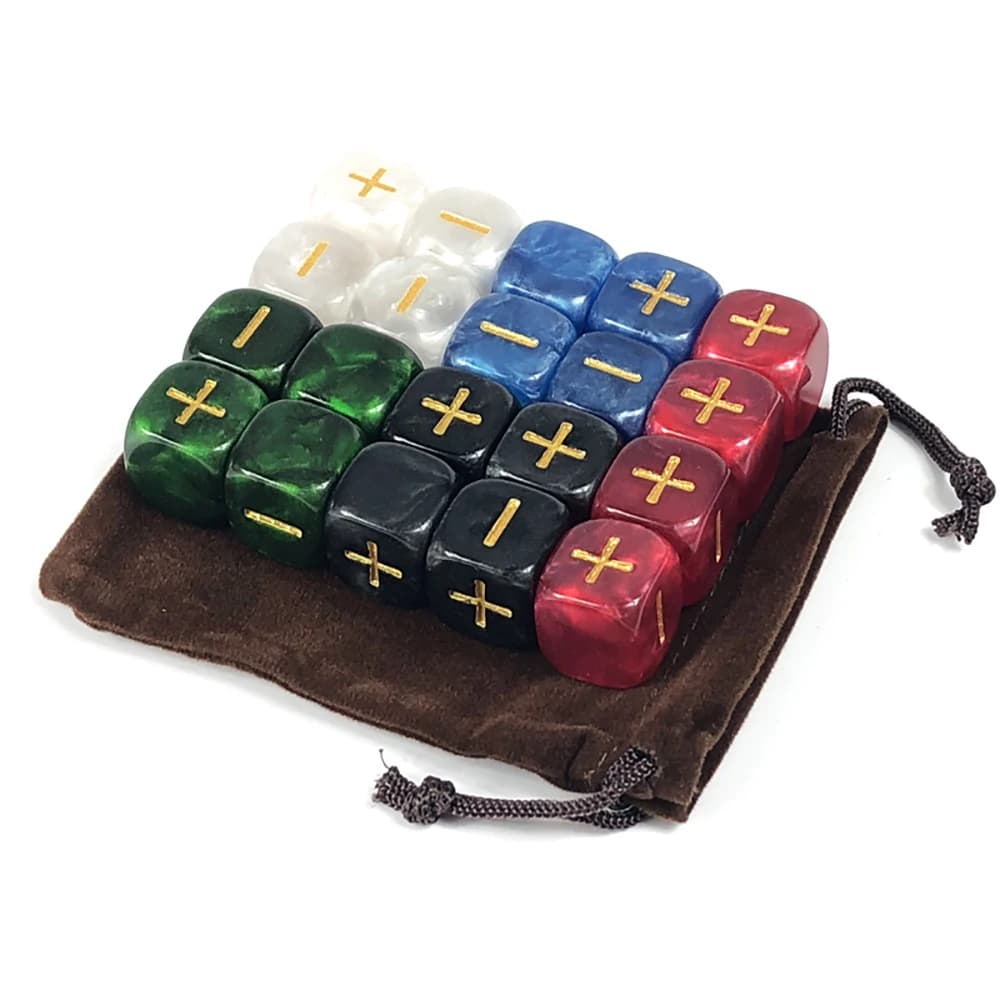 Dadi Fate con borsa 20 pezzi per gioco da tavolo "+,-" Gioco da tavolo con inchiostro dorato, gioco da tavolo