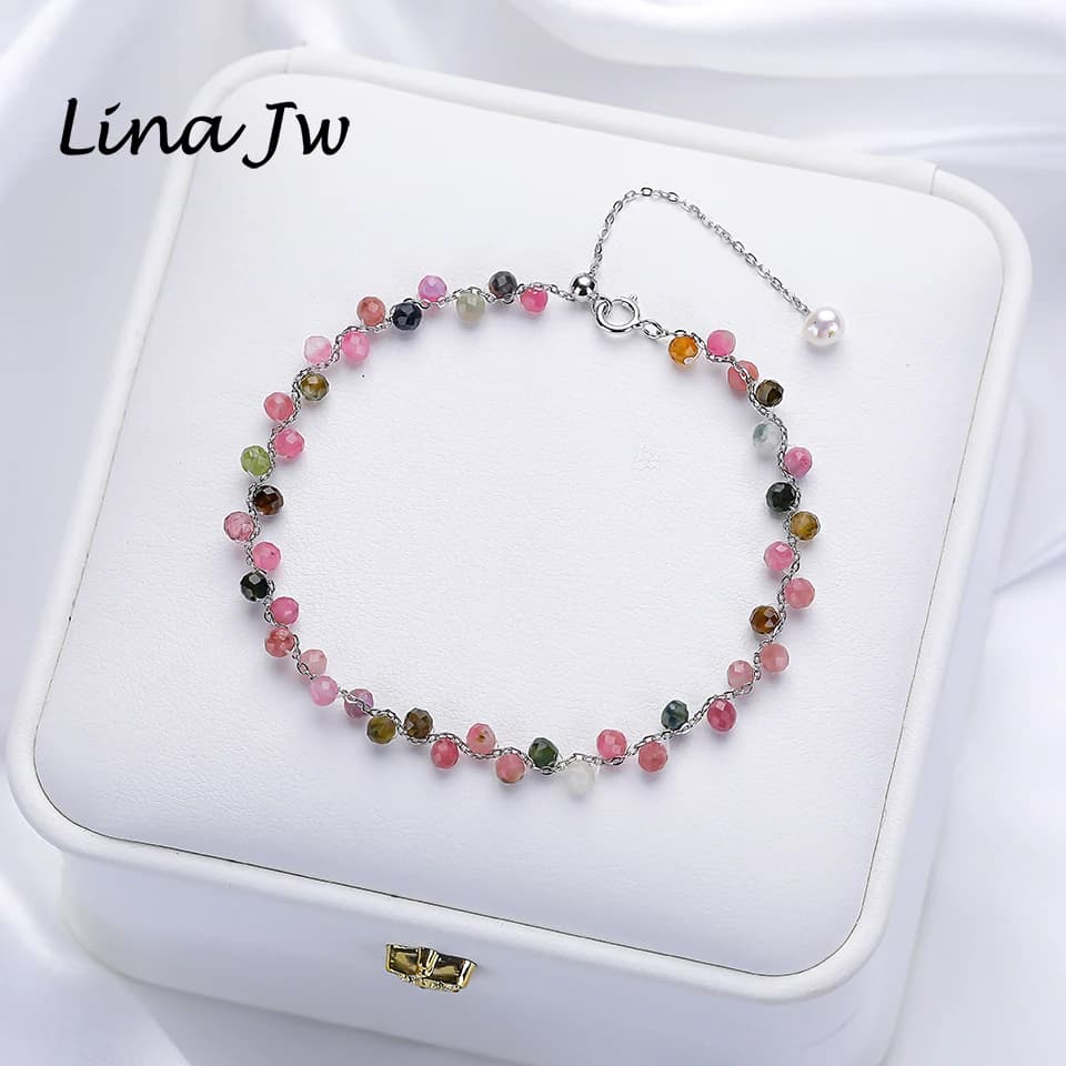Lina Jw Bracciale con spinello nero in pietra naturale da 3 mm a portata di mano per gioielli da donna Set regalo di lusso per feste/matrimoni Lavoro manuale