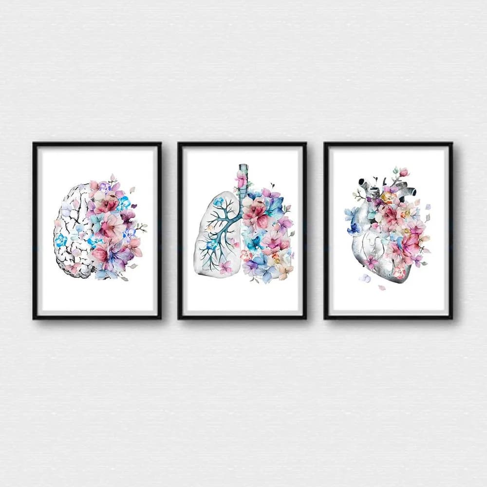 Anatomy Art Brain Heart Lungs Wall Art Canvas Painting Nordic Posters And Prints Wall Pictures For Doctor Office Decor No Frame