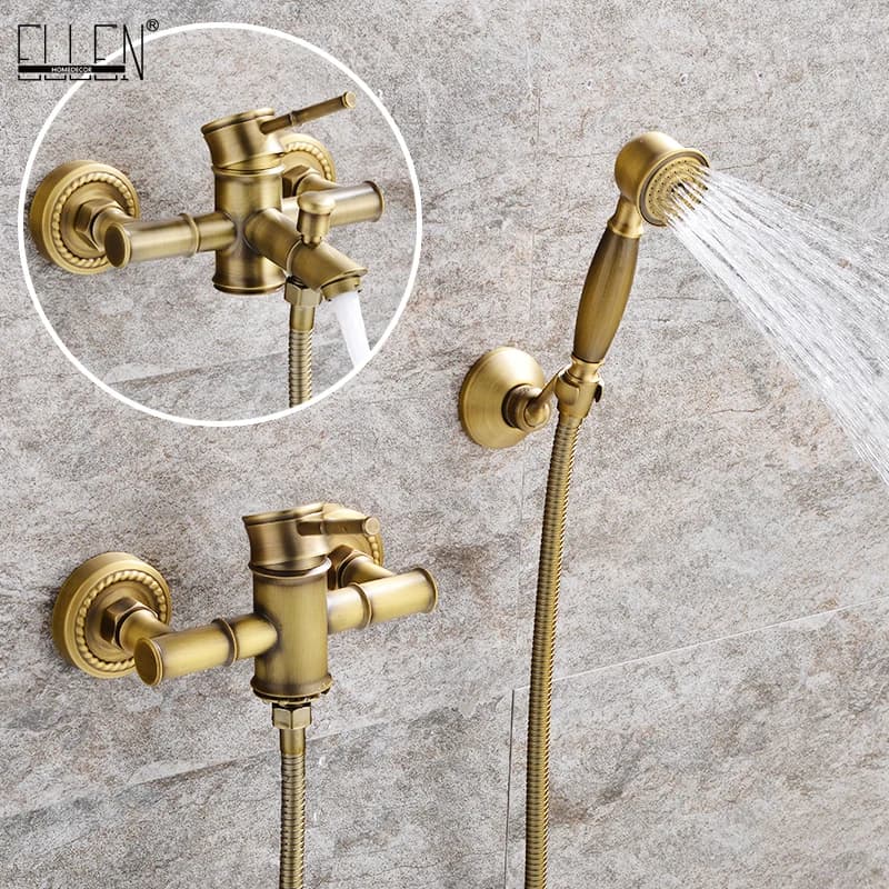 Rubinetti per vasca da bagno in bambù per bagno Set rubinetto per vasca Miscelatore per acqua Rubinetto per gru Bronzo antico rifinito con doccetta EL740