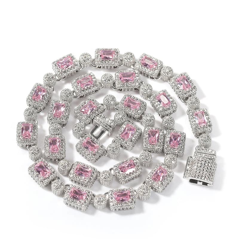 Hip Hop 5A+ CZ Stone Bling Iced Out Square Round Alternate Tennis Link Chain Choker Necklaces for Men Women Rapper Jewelry Gift